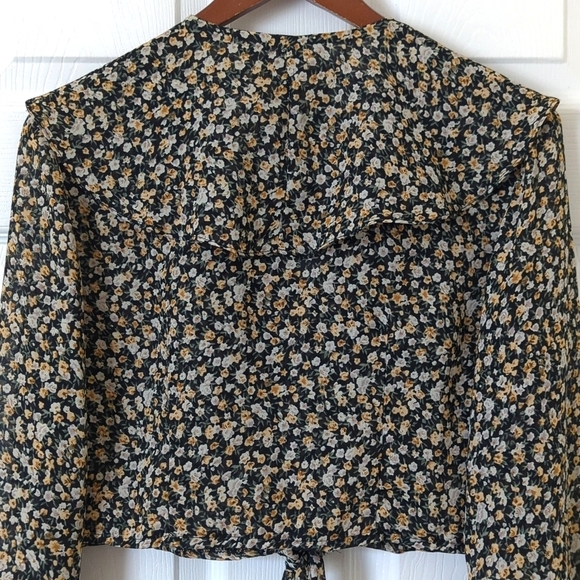 Joule Energy 80's Vintage Floral Button Down Tie Front Cropped Blouse Black M - Picture 12 of 12